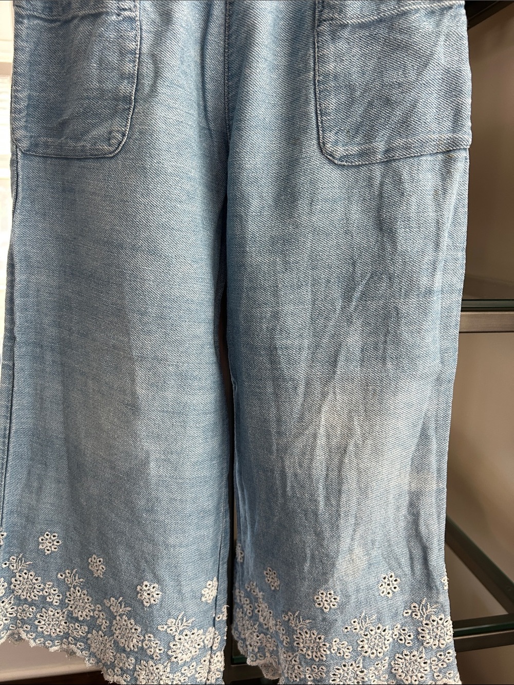 Boden Blue 100% Cotton Broderie Hem Trousers - Picture 4 of 6